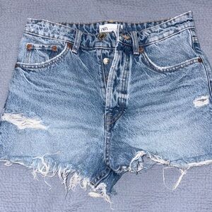 Zara Light Blue Ripped Jean Shorts